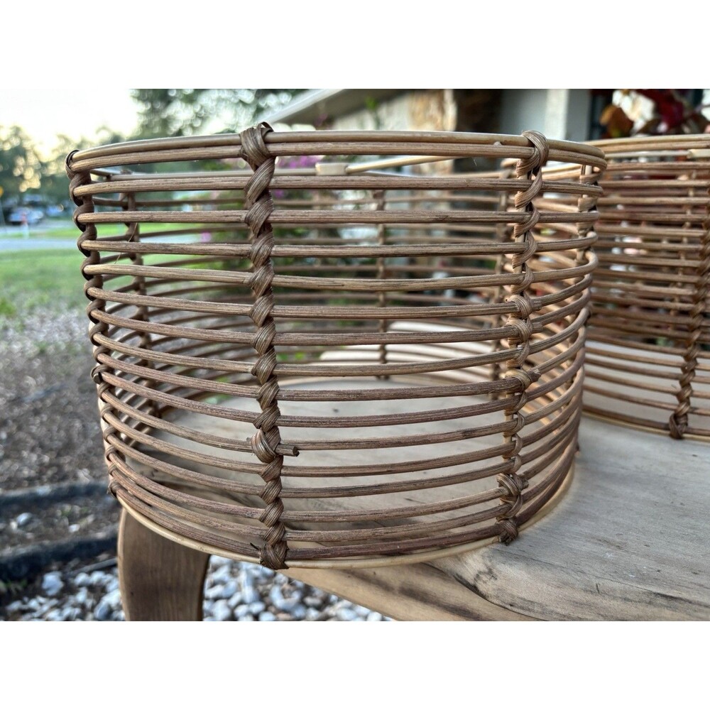 2 Vintage Unique bamboo rattan lamp shades - Picture 5 of 11